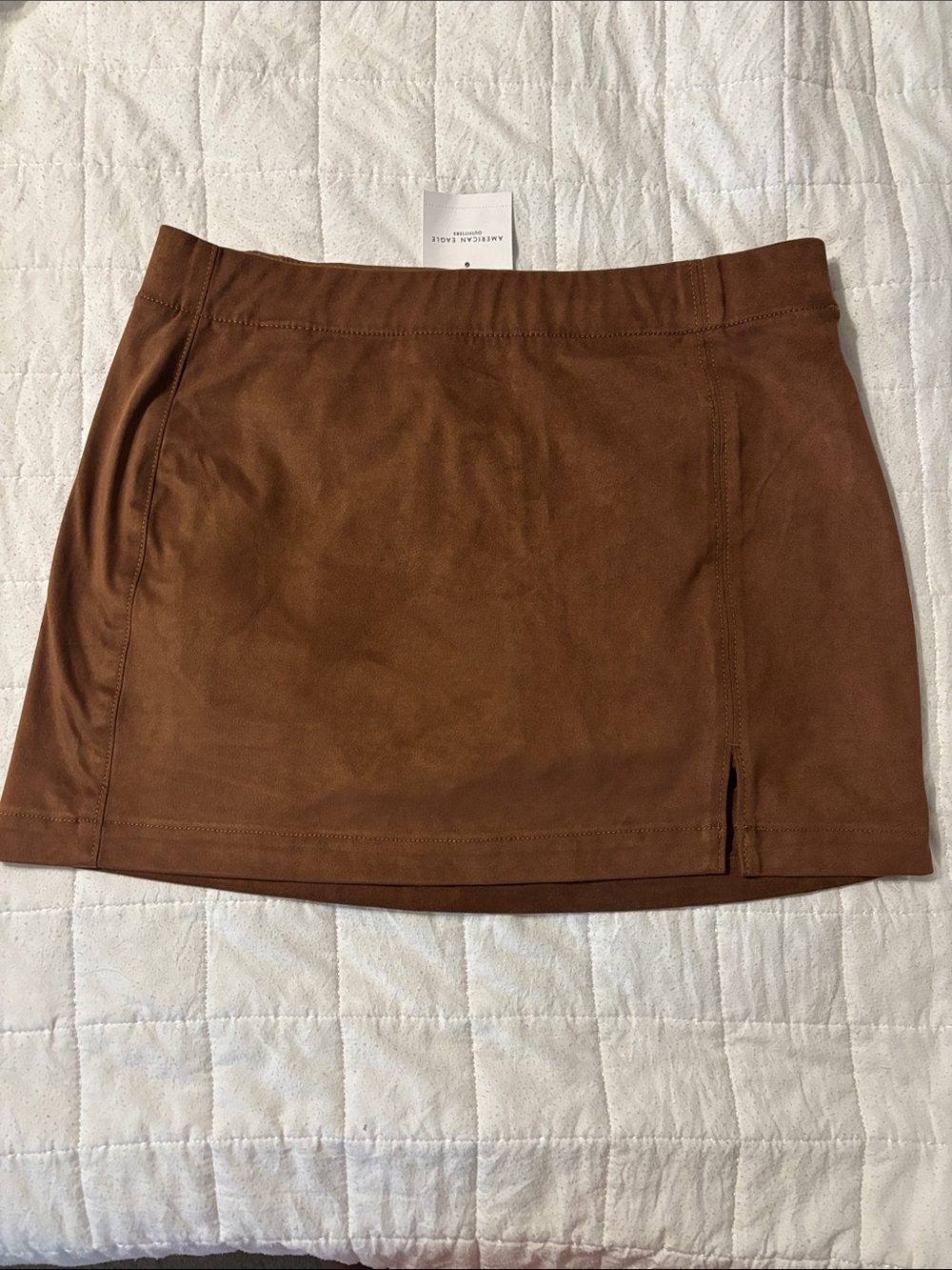 American Eagle Outfitters Brown Faux-Suede High Rise Mini Skort with Front Slit